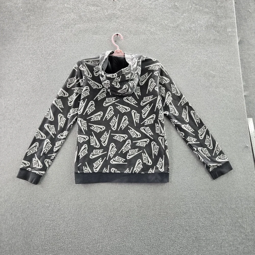 Nike Boy Hoodie XL Black Allover‎ Print Fleece DJ5508-070 Logo Long Sleeve